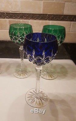 6 Ajka Crystal Arabella Goblets Wine Water Red Blue Green Cut To Clear Hock