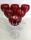 6 Ajka Hungary Arabella Ruby Red Cased Cut To Clear Crystal 8 Wine Goblets