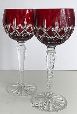 6 Ajka Hungary Arabella Ruby Red Cased Cut To Clear Crystal 8 Wine Goblets