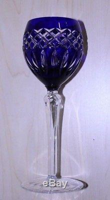 6 Ajka Hungary Cadessia Cobalt Blue & Crystal Cut to Clear Wine Glasses Goblet
