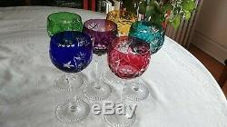 6 Ajka Marsala 7-3/4 Crystal Wine Goblets Bohemian Cut To Clear 6 Colors