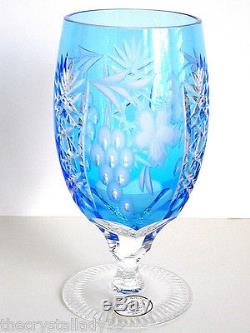 6 Ajka Marsala Azure Lt Blue Cased Cut To Clear Crystal Wine Iced Beverage