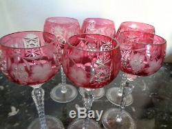 6 Ajka Marsala, Bohemian Case Cut To Clear 8 1/4 Crystal Wine Goblet Glass