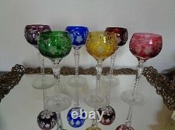 6 Ajka Marsala Cut To Clear Crystal 8 1/4 Multicolor Wine Goblet Glass