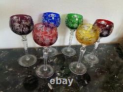 6 Ajka Marsala Cut To Clear Crystal 8 1/4 Multicolor Wine Goblet Glass