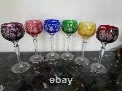 6 Ajka Marsala Cut To Clear Crystal 8 1/4 Multicolor Wine Goblet Glass