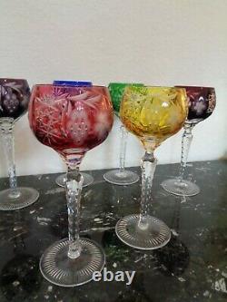 6 Ajka Marsala Cut To Clear Crystal 8 1/4 Multicolor Wine Goblet Glass