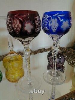 6 Ajka Marsala Cut To Clear Crystal 8 1/4 Multicolor Wine Goblet Glass