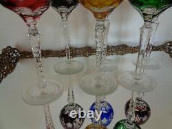 6 Ajka Marsala Cut To Clear Crystal 8 1/4 Multicolor Wine Goblet Glass