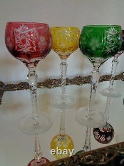 6 Ajka Marsala Cut To Clear Crystal 8 1/4 Multicolor Wine Goblet Glass