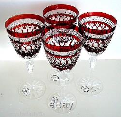 6 Ajka Parisian Ruby Red Cased Cut To Clear Lead Crystal 8 3/4 Wine Goblets