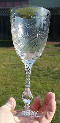 6 Antique Exquisite 1930's Cut Crystal Goblets Wine Water Glasses