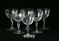 6 Antique Moser Rowland Ward Engraved Crystal Wine Glasses 5 High