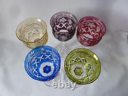 6 Antique Tudor Crystal Hock Wine Glasses, Etched Grapevine, Signed h18,5cm
