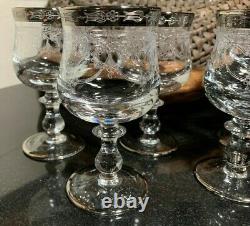 6 Arte Italica 5 Wine Glasses Silver with Etched Garland Design 3 Ounce Italy