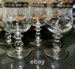 6 Arte Italica 5 Wine Glasses Silver with Etched Garland Design 3 Ounce Italy