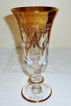 6 Arte Italica AIZ2 Gold Encrusted Crystal goblets FLUTES parfaits Medici 7-1/2