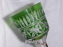 6 BEAUTIFUL Green Cut To Clear 7-7/8 Tall Long Stem Crystal Wine Glasses