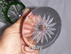 6 BEAUTIFUL Green Cut To Clear 7-7/8 Tall Long Stem Crystal Wine Glasses