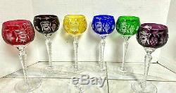 6 BOHEMIAN CUT TO CLEAR WINE HOCK Goblets 8-1/2 T AJKA MARSALA Multi Colors