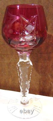 6 BOHEMIAN Cut Wine Cordial Colored Glasses Grape Four 5 3/8 & Two 4 3/4 High