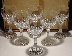 6 Baccarat Crystal Massena Water #2 Glasses Oversized Wine Signed 7 In Box
