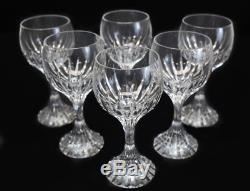 6 Baccarat France Crystal Art Glass Claret Wine Goblets in Massena