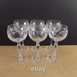 6 Bayel Crystal Vineyard Grape Clear Wine Glasses Goblets 6-5/8 Tall VGC