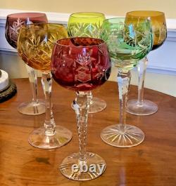 6 Belgian VAL SAINT LAMBERT Cut to Clear Crystal Wine Goblets, c1960, Gorgeous