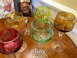 6 Belgian VAL SAINT LAMBERT Cut to Clear Crystal Wine Goblets, c1960, Gorgeous