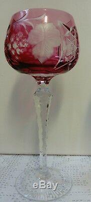 6 Bohemian Ajka Marsala Harlequin Crystal Wine Glasses Cut To Clear, Facet Stems