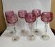 6 Bohemian Crystal Wine Glasses Cut To Clear Glass Ruby Red Hock Goblet 8.25