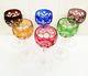 6 Bohemian Crystal Wine Glasses +STORAGE BOX Multicolor Cut To Clear Holiday