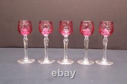 6 Bohemian Czech Cut To Clear Crystal Cordial Wine Cocktail Glasses Cranberry