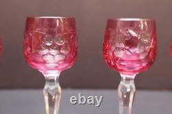6 Bohemian Czech Cut To Clear Crystal Cordial Wine Cocktail Glasses Cranberry