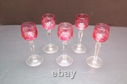 6 Bohemian Czech Cut To Clear Crystal Cordial Wine Cocktail Glasses Cranberry