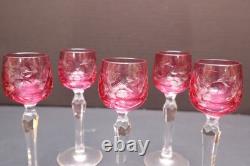 6 Bohemian Czech Cut To Clear Crystal Cordial Wine Cocktail Glasses Cranberry
