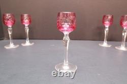 6 Bohemian Czech Cut To Clear Crystal Cordial Wine Cocktail Glasses Cranberry