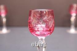 6 Bohemian Czech Cut To Clear Crystal Cordial Wine Cocktail Glasses Cranberry