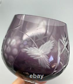 6 Bohemian Purple Cut To Clear Crystal Balloon Hock Wine Glasses 8h