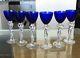 6 Cambridge Crystal Nude Stems, Claret Wine Glass 7-3/4 Royal Cobalt Blue