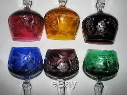 6 Colored NACHTMANN Traube Cut To Clear Crystal 8.25 Large WINE Hock Glasses