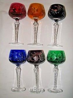 6 Colored NACHTMANN Traube Cut To Clear Crystal 8.25 Large WINE Hock Glasses