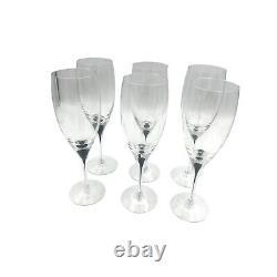 6 Crystal Orrefors Sweden Intermezzo Black Stem Champagne Flutes Wine Glasses