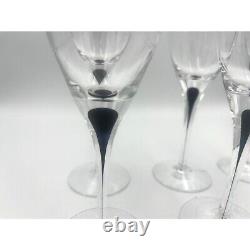 6 Crystal Orrefors Sweden Intermezzo Black Stem Champagne Flutes Wine Glasses