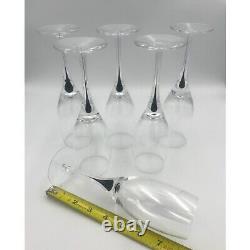 6 Crystal Orrefors Sweden Intermezzo Black Stem Champagne Flutes Wine Glasses