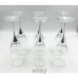 6 Crystal Orrefors Sweden Intermezzo Black Stem Champagne Flutes Wine Glasses