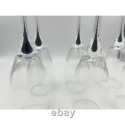 6 Crystal Orrefors Sweden Intermezzo Black Stem Champagne Flutes Wine Glasses