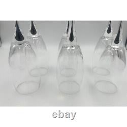 6 Crystal Orrefors Sweden Intermezzo Black Stem Champagne Flutes Wine Glasses