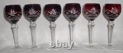 6 Crystal Ruby Red Cut to Clear 5 7/8 CORDIAL Small 2 Oz WINE GLASSES GOBLETS
